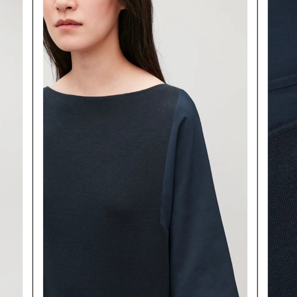 COS Woven-Knit Mix Dress small navy blue - Picture 2 of 12